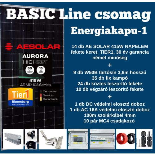 Egységcsomag 14 napelem+ tartószerkezet+villamossági anyagok 3 csomag esetén